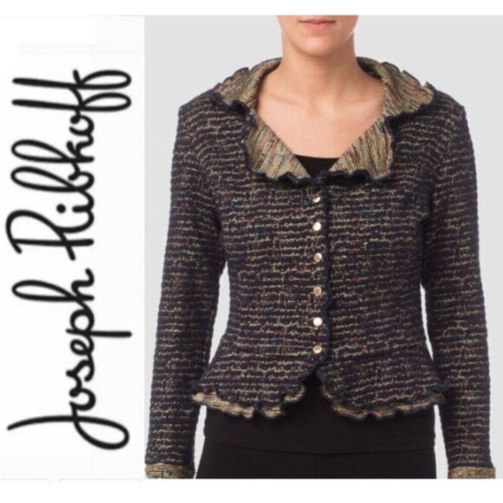 Joseph Ribkoff Tweed Blazer Artsy Peplum Stretch jacket size 8